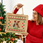 Gepersonaliseerde Schattige Gebreide Sweater Dieren Jute Draagtas met Naam en Voorletter Verjaardag Kerstcadeau voor Familie Vrienden