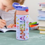 Gourde Multicolore Personnalisée avec Nom Bouteille avec Paille en Silicone Accessoire de Sport Cadeau Rentrée Scolaire pour Enfant