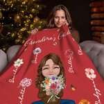 Personalised Grandma's Garden Soft Throw Blanket with 1-8 Birth Flowers Bouquet and Names Home Decor Birthday Gift for Women