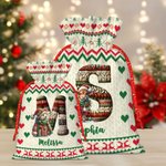 Personalizada de Navidad de punto suéter de animales bolsa de cordón con el nombre y la inicial de regalo de Navidad para los niños de la familia