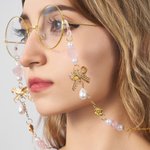 Personalised Charm Coquette Bow Birth Flower Glasses Chain with Pearls Birthday Gift for Women Girls
