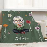 Personalised Grandma's Garden Soft Throw Blanket with 1-8 Birth Flowers Bouquet and Names Home Decor Birthday Gift for Women