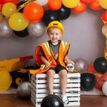 Personnalisé Jaune Bleu Blanc Ajustable Enfant Casquette de chantier avec Nom Thème Bâtiment Fête Déguisée Cadeau d'Anniversaire pour Garçons Filles