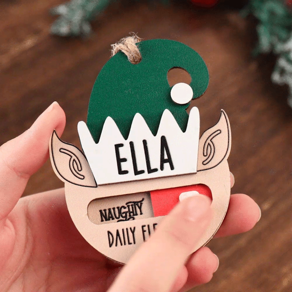 Personalized Daily Elf Report Christmas Ornament with Name Toggle to Naught or Nice Christmas Gift for Kids