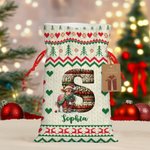 Personalizada de Navidad de punto suéter de animales bolsa de cordón con el nombre y la inicial de regalo de Navidad para los niños de la familia