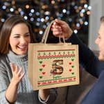 Gepersonaliseerde Schattige Gebreide Sweater Dieren Jute Draagtas met Naam en Voorletter Verjaardag Kerstcadeau voor Familie Vrienden