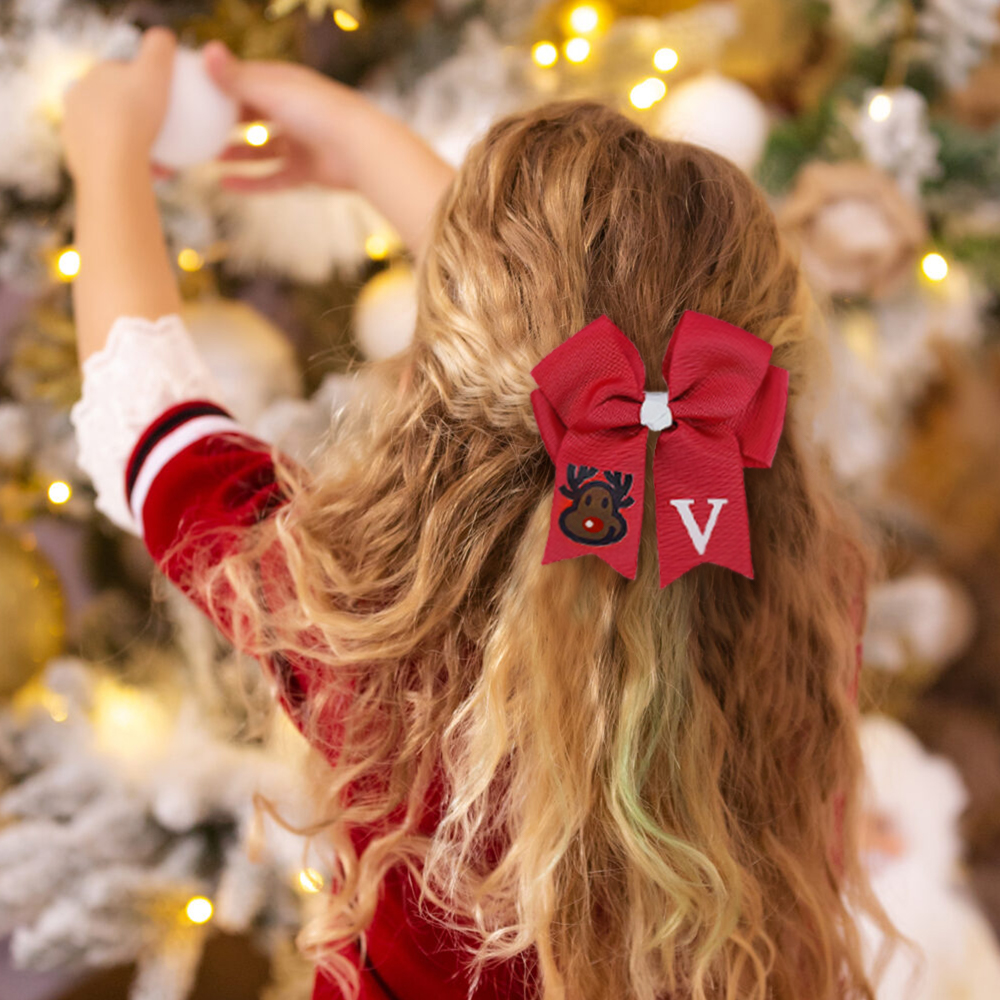 Elan pingouin personnalisé nœud élémentaire de Noël avec lettre Monogramme Noël Anniversaire Cadeau pour fille