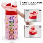 Bottiglia d'acqua per bambini da 12 once con cannuccia in silicone e coperchio a prova di fuoriuscita Regalo per la scuola all'aperto per bambini