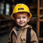 Personnalisé Jaune Bleu Blanc Ajustable Enfant Casquette de chantier avec Nom Thème Bâtiment Fête Déguisée Cadeau d'Anniversaire pour Garçons Filles