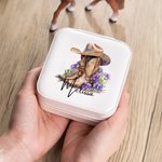 Personalized Birth Flower Western Cowgirl Boots Hat Design Leather Jewelry Box with Name Portable Travel Accessories Birthday Gift for Women