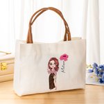 Sac Fourre-tout en Toile Personnalisé avec Nom Personnage Cartoon à la Mode et Fleur de Naissance Cadeau d'Anniversaire de Mariage pour les Femmes