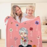 Personalised Grandma's Garden Soft Throw Blanket with 1-8 Birth Flowers Bouquet and Names Home Decor Birthday Gift for Women