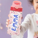 Personalisierte bunte Dinosaurier Cartoon 12oz Name Wasserflasche mit Silikon Stroh auslaufsicher Deckel und Griff Geburtstag zurück zu Schule Geschen