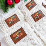 Personalized Cousin Crew Cartoon Leather Patch Knitted Christmas Stocking with Name Fireplace Holiday Party Decor Festival Gift for Family Kids