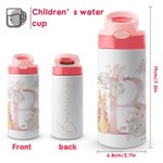 Personalisierte Peter Rabbit 12oz Name isolierte Wasserflasche mit Strohhalm und Druckknopf Deckel Kindertag zurück zu Schule Geschenk für Mädchen Jun