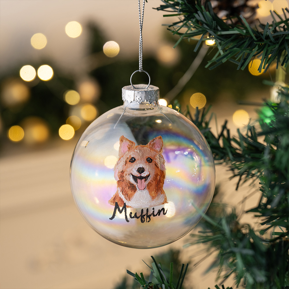 Ornement de Noël en verre avec nom Décoration de l'arbre de Noël Cadeau de fête pour les propriétaires d'animaux de compagnie