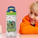 Personalised Cute Apple Stationery 12oz Insulated Water Bottle with Name and Silicone Straw Back to School Birthday Gift for Kids