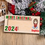 Personalised Merry Christmas Cute Cartoon Character Wooden Money Holder with Name Holiday Party Favors Gift for Kids Family