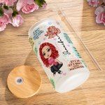 Personalized My Mental Breakdown Cartoon Characters 20oz Name Glass Cup with Bamboo Lid and Straw Birthday Gift for Family Friend