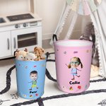 Personalized Multicolor Cartoon Photo Waterproof Laundry Storage Basket with Name and Handle Birthday Gift for Kids