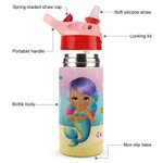 Personalised Marine Mermaid Stainless Steel Name Kid Water Bottle with Silicone Straw Birthday Gift for Girl