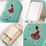 Personalisierte Cartoon Ballett Mädchen Lederschmuck Box mit Namen und LED-Licht Make-up Spiegel Geburtstag Geschenk für Ballerina Mädchen