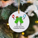 Personalized Funny Cartoon Cucumber Pickleball Player Ceramic Ornament with Text Christmas Tree Decor Sports Gift for Pickleball Lovers