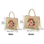 Gepersonaliseerde Cartoon Karakter Holly Strik Initiaal Herbruikbare Jute Tote Bag met Naam Kerstfeest Cadeau voor Familie