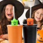 Personalized Witch Ghost Pumpkin Set of 3 Drinking Cups Straw Covers Toppers with Initial Halloween Decor Party Gift for Friends Family