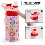 Gourde Multicolore Personnalisée avec Nom Bouteille avec Paille en Silicone Accessoire de Sport Cadeau Rentrée Scolaire pour Enfant