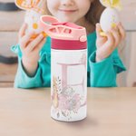 Personalisierte Peter Rabbit 12oz Name isolierte Wasserflasche mit Strohhalm und Druckknopf Deckel Kindertag zurück zu Schule Geschenk für Mädchen Jun