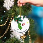 Personalized Funny Cartoon Cucumber Pickleball Player Ceramic Ornament with Text Christmas Tree Decor Sports Gift for Pickleball Lovers