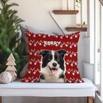 Housse de Coussin Personnalisée avec Portrait d'Animal et Nom Style Guirlande Lumineuse Cadeau Festival Noël pour Amoureux de Chien Chat