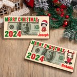 Personalised Merry Christmas Cute Cartoon Character Wooden Money Holder with Name Holiday Party Favors Gift for Kids Family