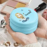 Personalized Cartoon Character Birth Flower Bouquet Leather Travel Jewellery Case with Name Portable Birthday Christmas Gift for Women