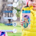 Personalised Marine Mermaid Stainless Steel Name Kid Water Bottle with Silicone Straw Birthday Gift for Girl