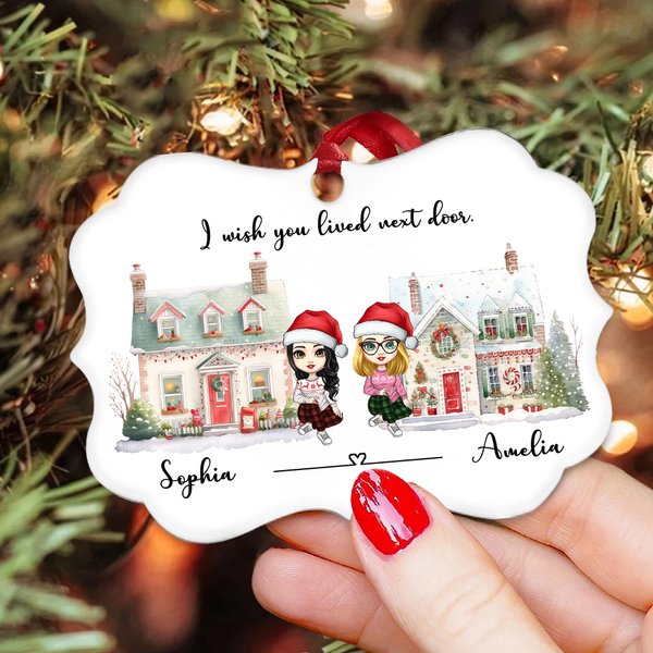 Personalised Cartoon Character Lived Next Door Ceramic Novelty Ornament with Name and Ribbon Christmas Home Decor Long Distance Gift for Besties