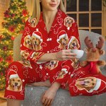 Gorro de Navidad personalizado Retrato de perro y gato Unisex Conjunto de pijama suave de manga larga con bolsillos Regalo de cumpleaños de Navidad pa