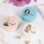 Personalized Cartoon Character Birth Flower Bouquet Leather Travel Jewellery Case with Name Portable Birthday Christmas Gift for Women