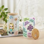 Personalized My Mental Breakdown Cartoon Characters 20oz Name Glass Cup with Bamboo Lid and Straw Birthday Gift for Family Friend