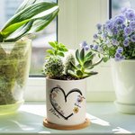 Pot de fleurs de naissance en céramique avec 1-6 noms et base en bambou Cadeau d'anniversaire de mère pour maman grand-mère