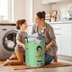 Personalized Multicolor Cartoon Photo Waterproof Laundry Storage Basket with Name and Handle Birthday Gift for Kids