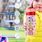 Gourde Multicolore Personnalisée avec Nom Bouteille avec Paille en Silicone Accessoire de Sport Cadeau Rentrée Scolaire pour Enfant