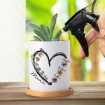 Pot de fleurs de naissance en céramique avec 1-6 noms et base en bambou Cadeau d'anniversaire de mère pour maman grand-mère