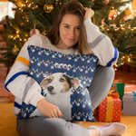 Housse de Coussin Personnalisée avec Portrait d'Animal et Nom Style Guirlande Lumineuse Cadeau Festival Noël pour Amoureux de Chien Chat