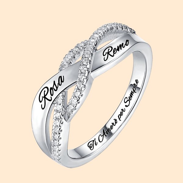 Anello Personalizzato in Argento Sterling Ritorto con Doppio Nome e Testo Inciso Regalo di San Valentino per Anniversario di Coppia