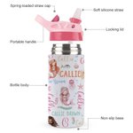 Bouteille d'Eau 350 ml Personnalisée avec Initiale et Nom Gourde pour Enfants Cadeau d'Anniversaire Noël pour Filles Amoureux des Sirènes