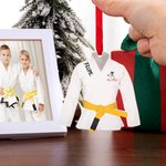 Personalized BJJ Brazilian Jiu Jitsu Gi Shape Ribbon Acrylic Ornament with Text Christmas Tree Decor Team Birthday Gift for Martial Artists