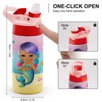 Personalised Marine Mermaid Stainless Steel Name Kid Water Bottle with Silicone Straw Birthday Gift for Girl