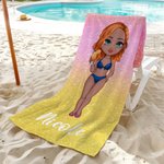 Personalized Faux Glitter Cartoon Quick Dry Oversized Microfiber Beach Towel with Name Summer Travel Essential Birthday Gift for Women Girls